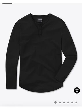 AO Long Sleeve Henley Curve-Hem Shirt - Black